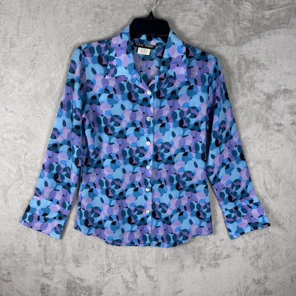 White House Black Market Tops - Black Market Shirt Womens Medium Blue Purple Geometric Button Up Long Sleeve USA